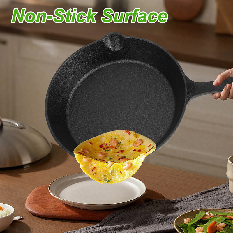 3pcs Pre-Seasoned Cast Iron Skillets, 8 In, 10 In, & 12 In Cast Iron Frying Pans With Handles, Safe Grill Cookware Set With Non-Stick Surface, Cast Iron Pans For Indoor & Outdoor Use